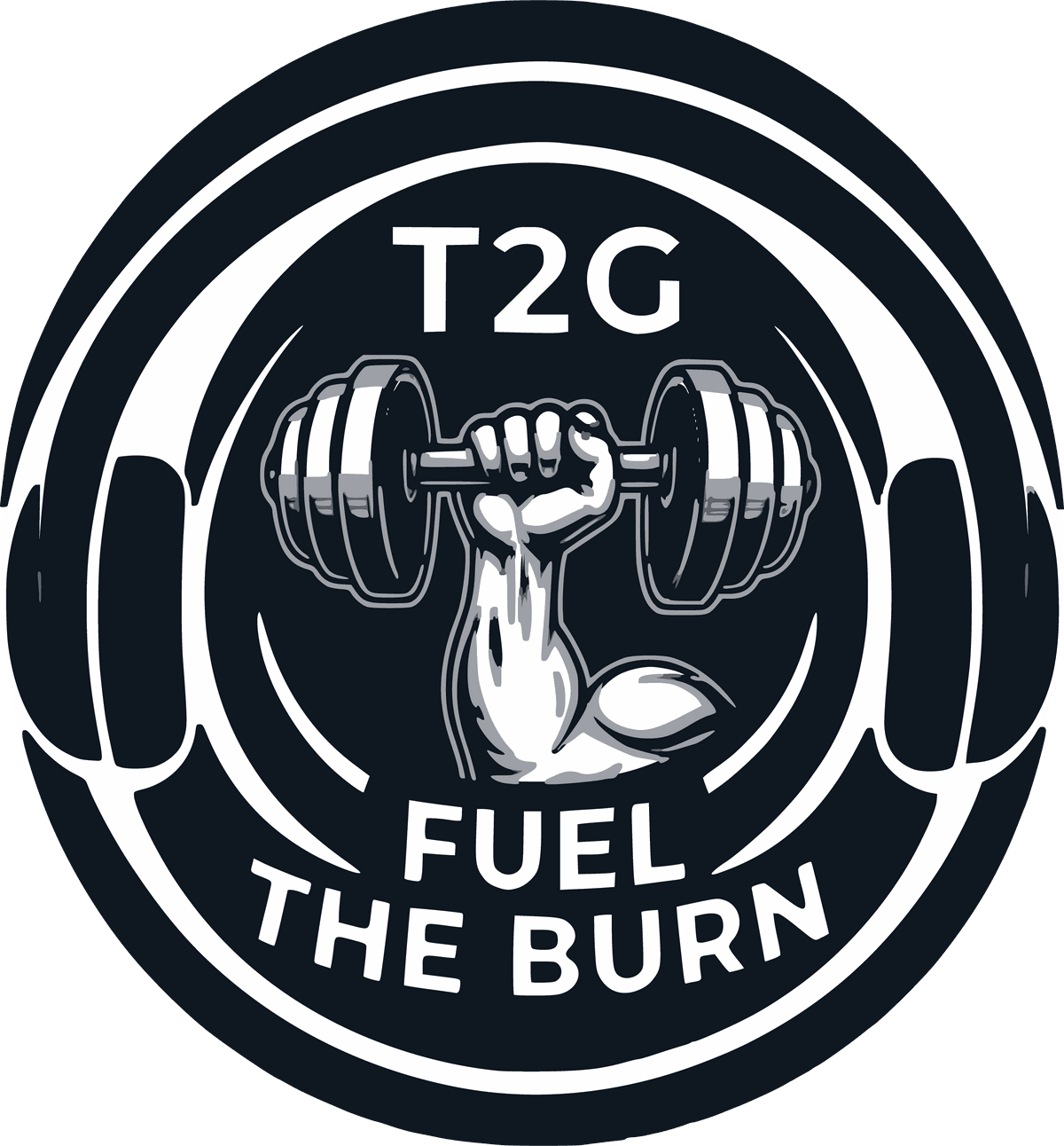 T2G Fuel the Burn badge: a fist gripping a dumbbell